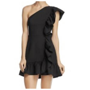 JARLO black ruffle one shoulder mini dress sz S